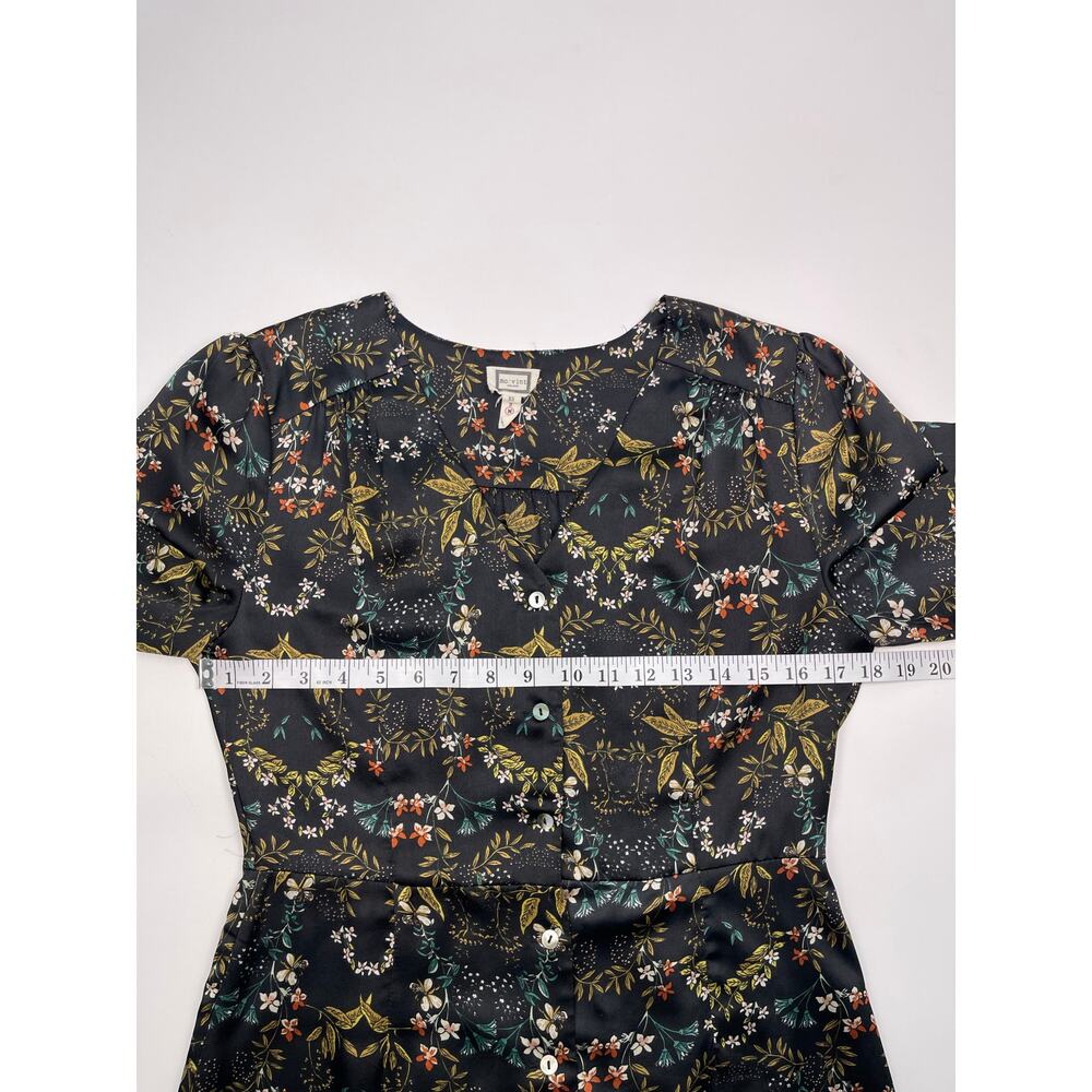 Mo:Vint Black Floral Long Sleeve Dress Size Medium Elegant & Feminine - Picture 9 of 10